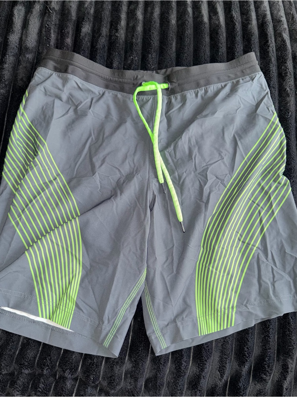 Gray Athletic Swim/Board Shorts with Neon Green Accents